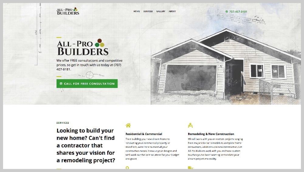 screenshot of construction website